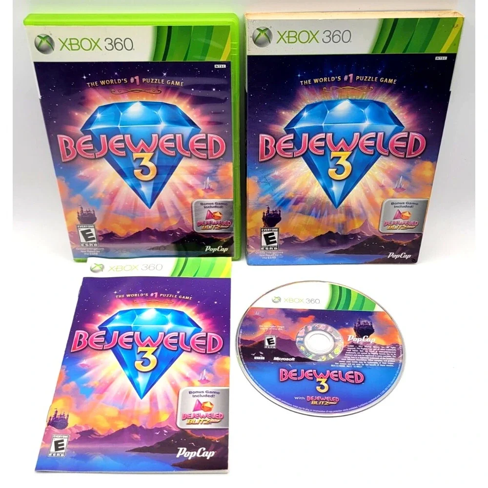 Bejeweled 3 Microsoft Xbox 360 Video Game  With Slip Cover CIB COMPLETE IN BOX‎